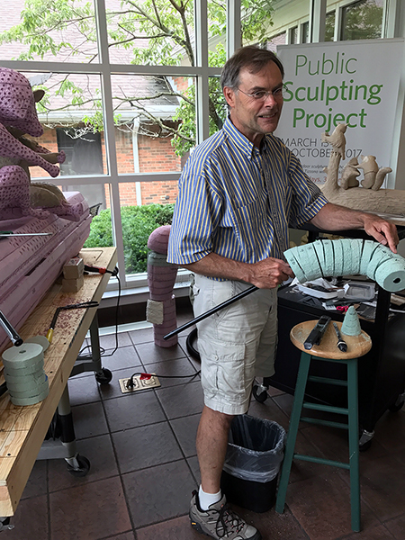 Mike working on the sculpture